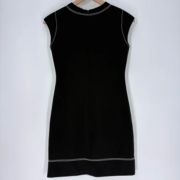 Theory Black Embroidered Shift Mini Dress in Admiral Crepe